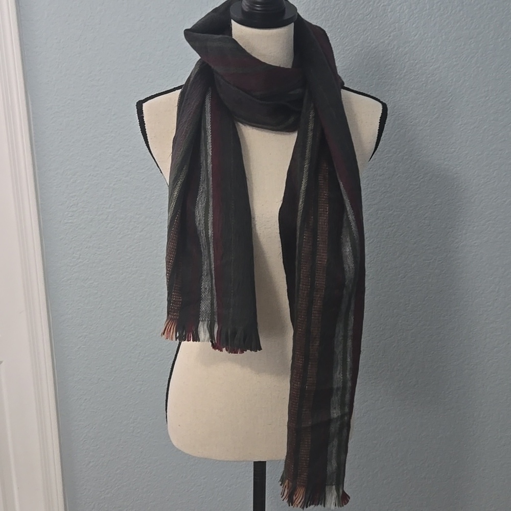 SHUPACA Alpaca Scarf Fall Burgundy Green 80% Alpaca Made In Ecuador Sz 12x72